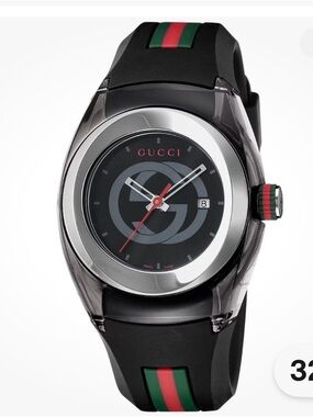 Gucci Synk Black Quartz SportWatch with Signature Red & Green Stripe UNISEX